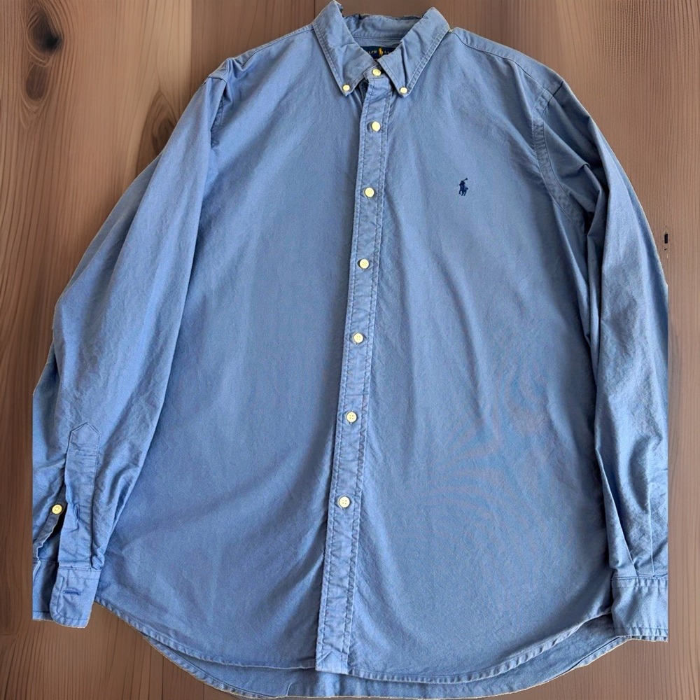 Ralph Lauren Classic Fit Blue Solid Button-Down Embroidered Shirt Mens XL
